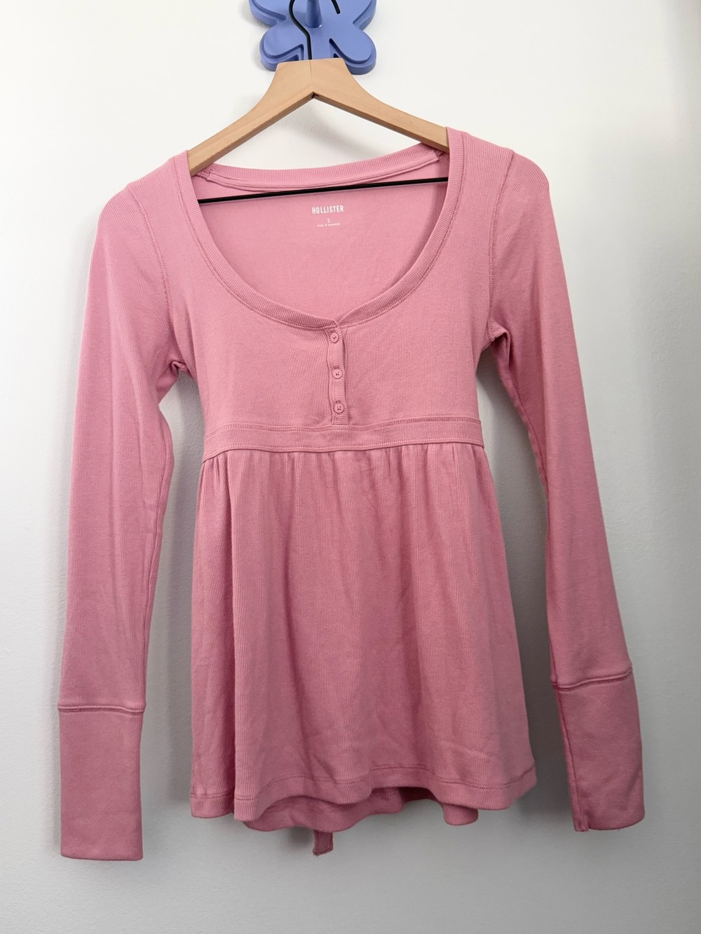 Hollister Small Babydoll Peplum Top Long Sleeve Pink Ballet Bella Coquette
